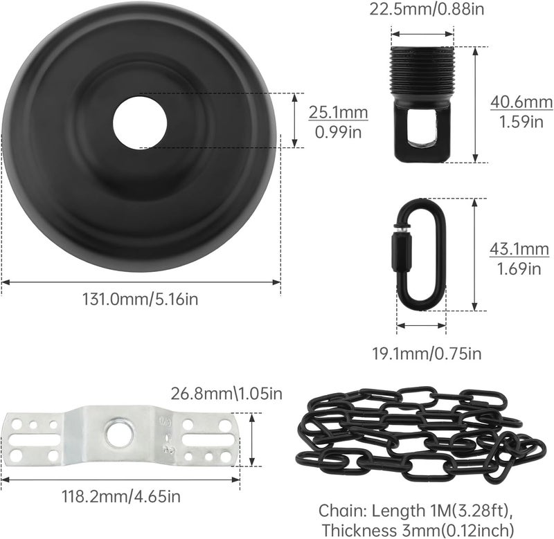 RTNLIT 5" Light Fixture Canopy Kit with 3.2 feet Chandelier Chain, Swag Light Kit Pendant Light Fixture Mounting Bracket for Hanging Light (Black) - Image 2